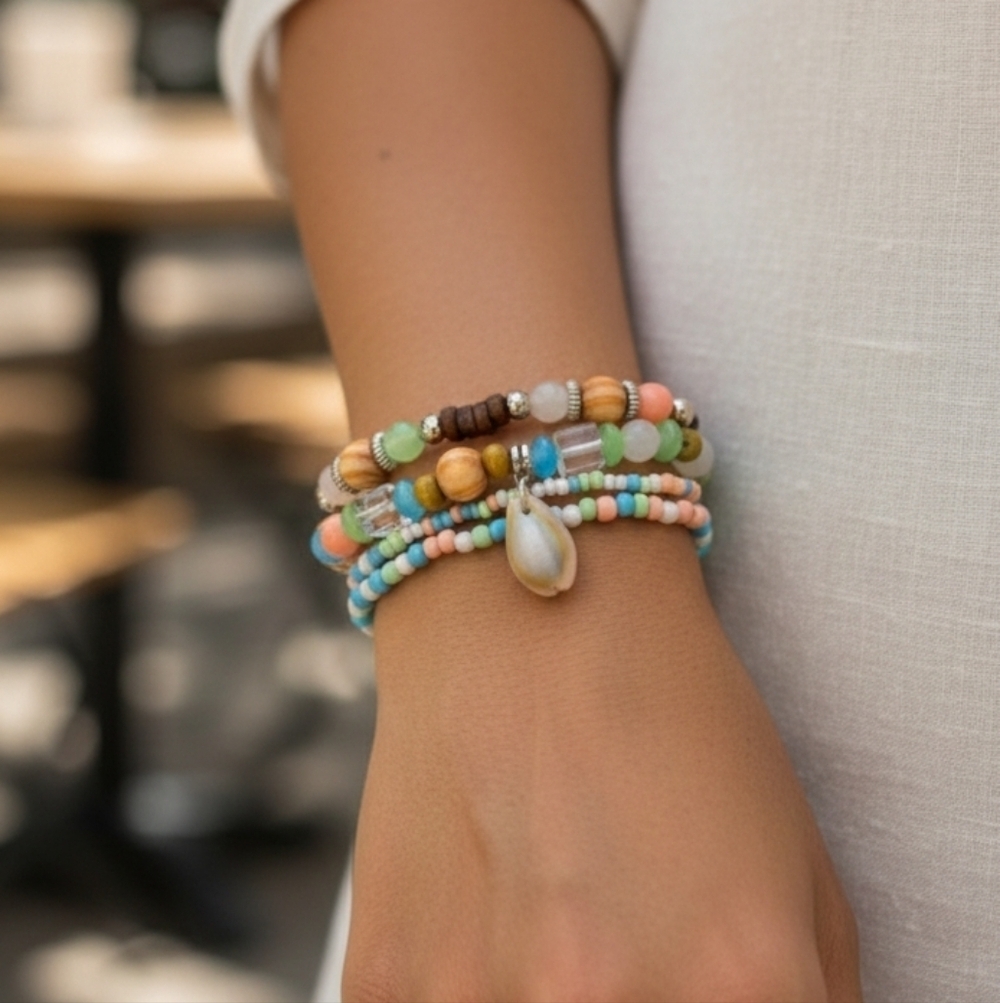 4 Boho bracelets handcrafted beaded